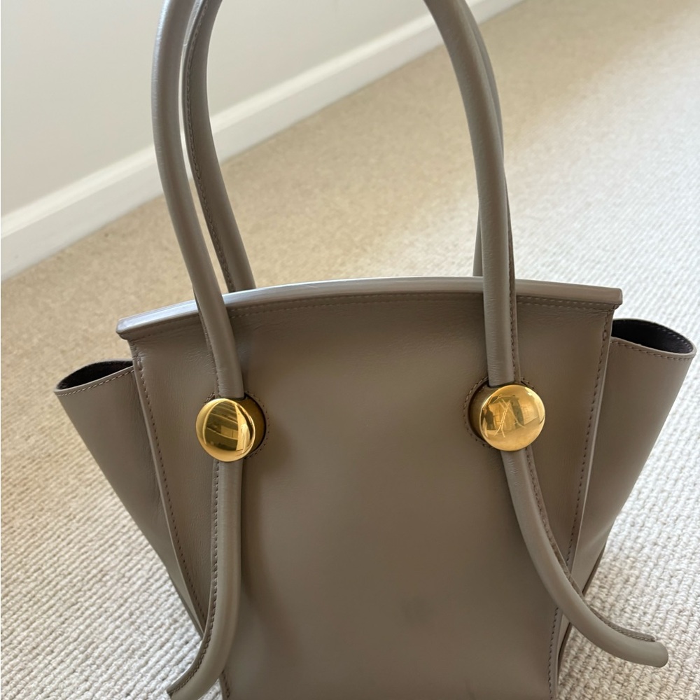 Proenza Schouler Small Pipe Bag Taupe Leather Satchel with Gold-Tone Accents - Picture 2 of 5